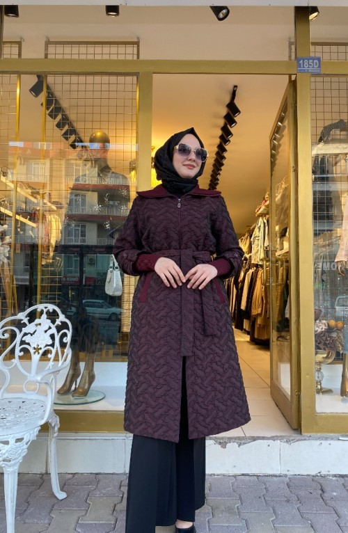 Jakarlı Kabarmalı Kap Bordo 25624