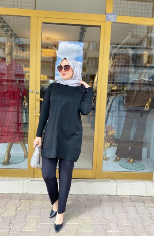 SİYAH MERSERİZE TUNİK
