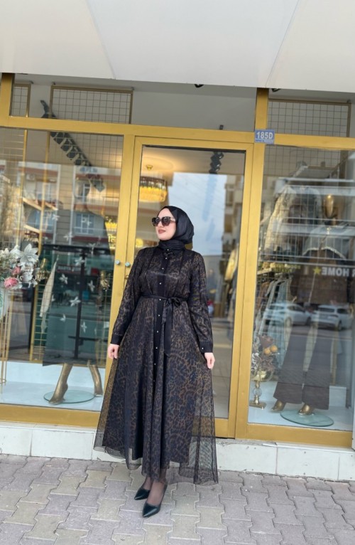 LEOPAR BİYELİ ELBİSE 