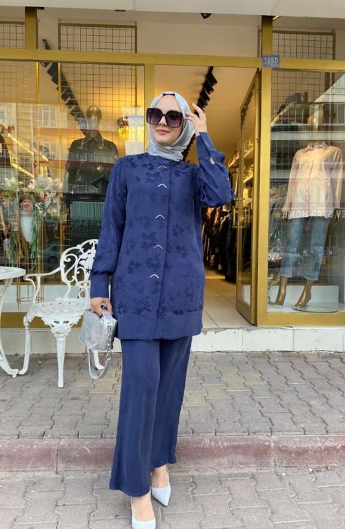 Metal Aksesuar Det İpek Kupra Takım Lacivert Kod: 19391