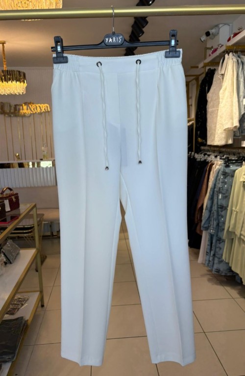 YARIŞ BELİ LASTİKLİ PANTOLON BEYAZ